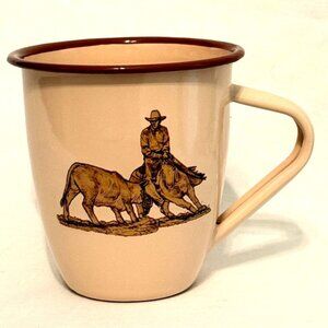 Vintage Marble Canyon Enamelware Coffee Mug Cowboy Horse Cow RARE!